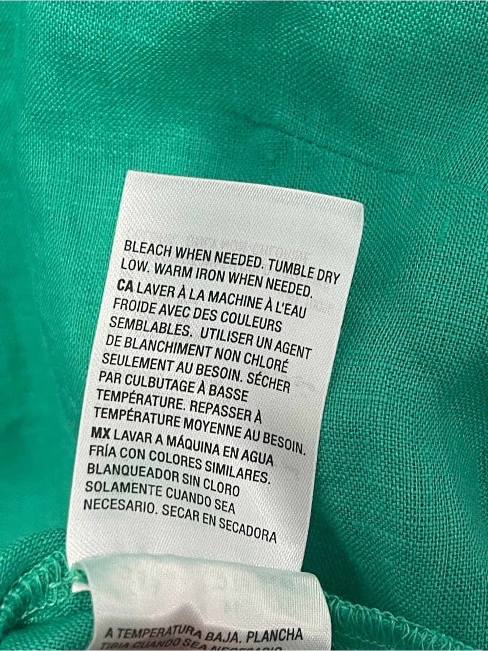 Charter Club Linen Blouse XL Aqua Green Roll Tab Sleeve 100% Linen Boat Neck - Picture 4 of 7